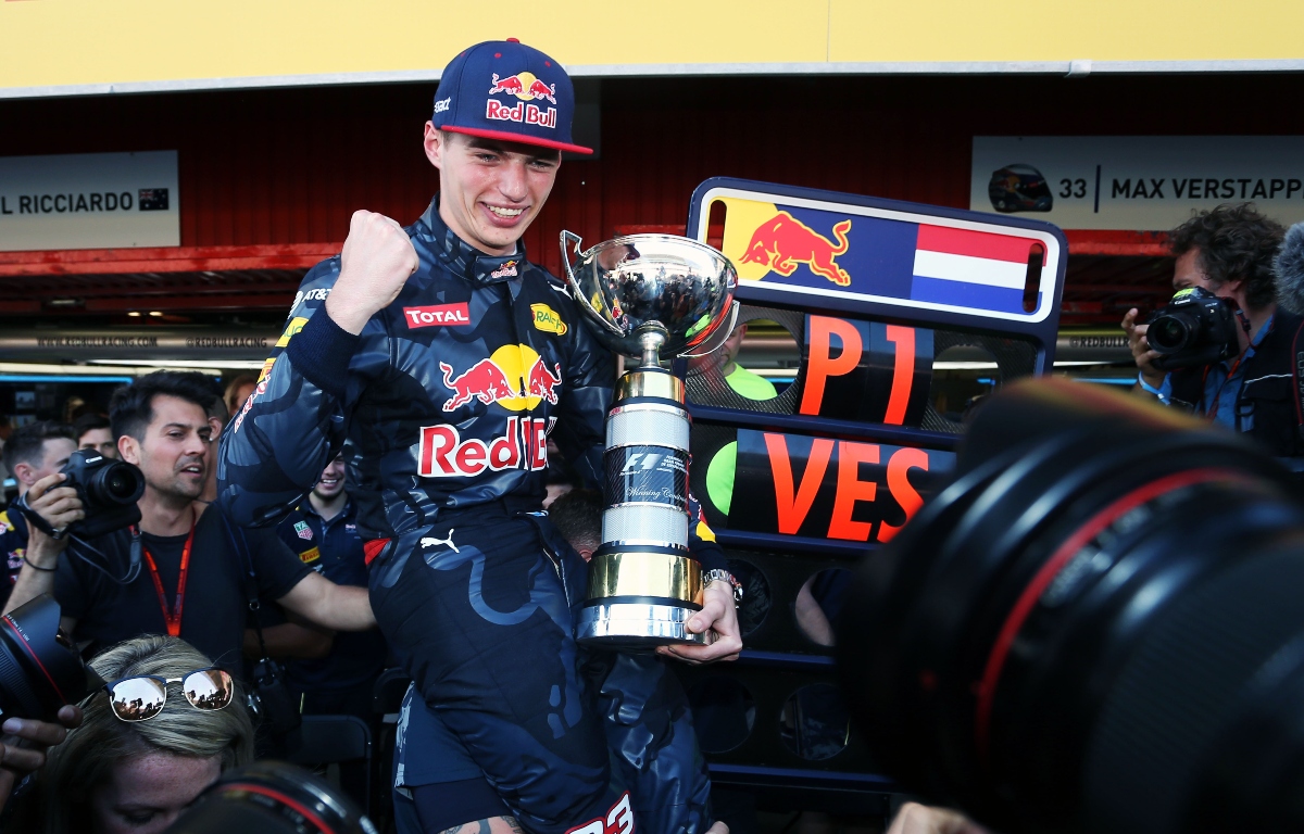 Max Verstappen celebrates after winning his first race. Spain May 2016