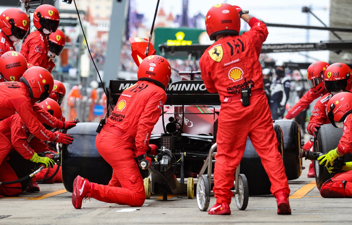 Charles Leclerc pitting at Sochi. Russia September 2021