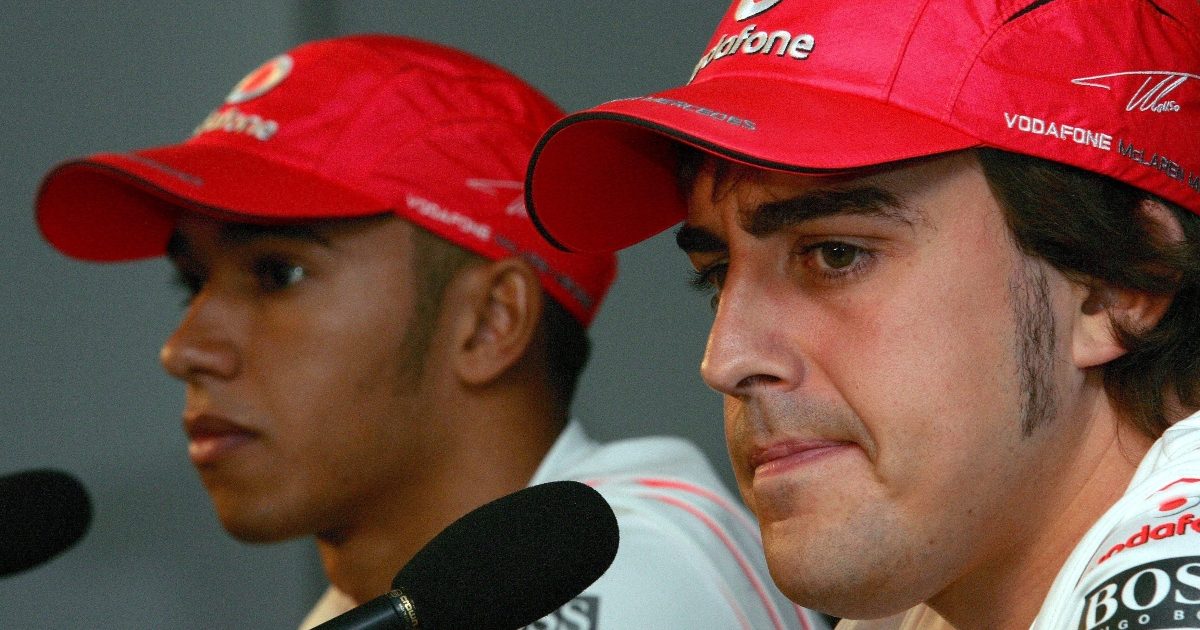 Fernando Alonso and Lewis Hamilton speak to the press. Brazil October 2007