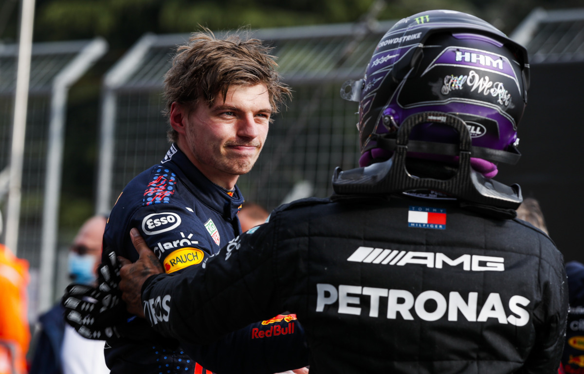 Max Verstappen congratulates Lewis Hamilton. Italy April 2021