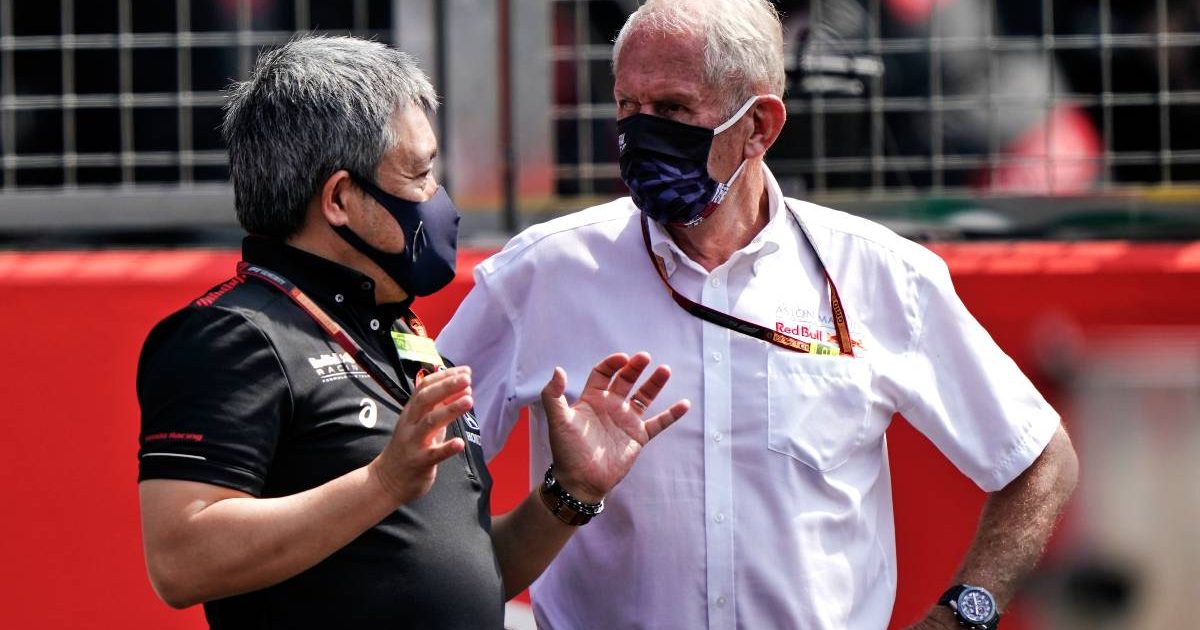 Masashi Yamamoto talks to Helmut Marko. Silverstone August 2020.