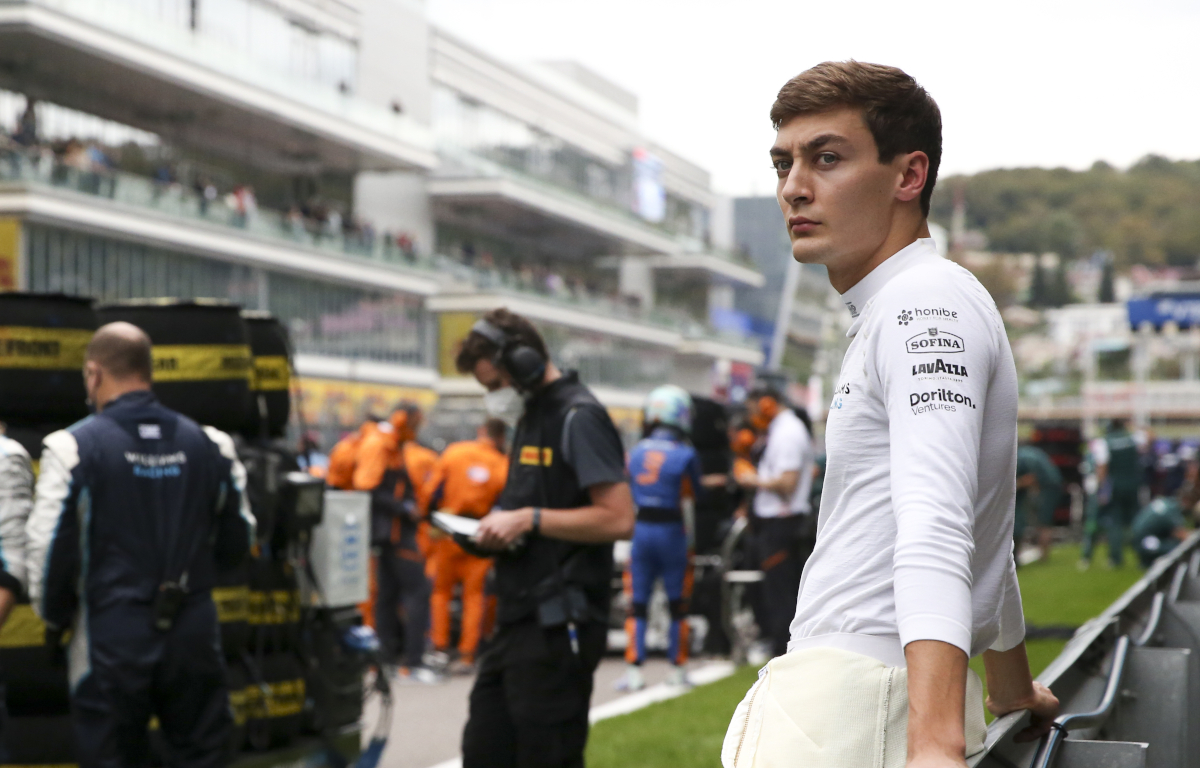 George Russell standing on the side of the grid. Russia September 2021