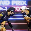 Red Bull driver Sergio Perez and AlphaTauri driver Pierre Gasly talking. Azerbaijan June 2021