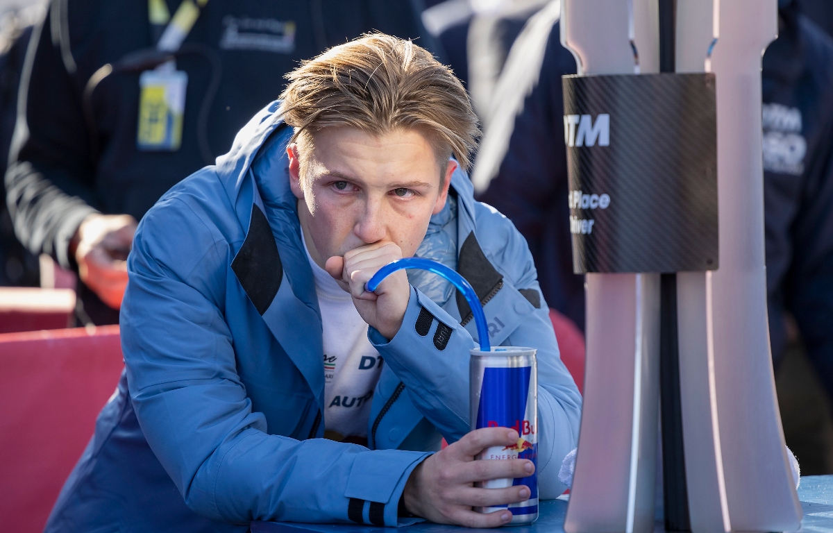 Liam Lawson drinking from a Red Bull can. Germany October 2021