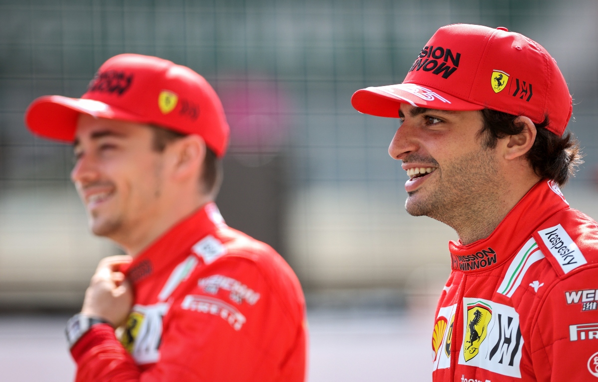 Charles Leclerc and Carlos Sainz laughing. Bahrain March 2021