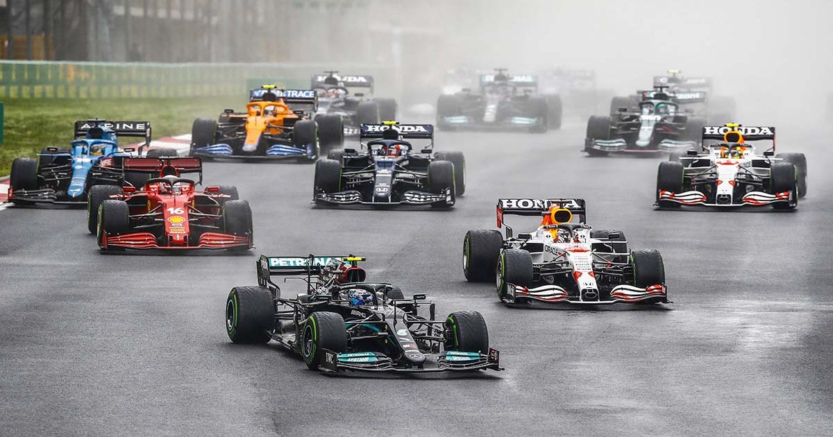 Finnish driver Valtteri Bottas leads Turkish Grand Prix for Mercedes. Istanbul October 2021