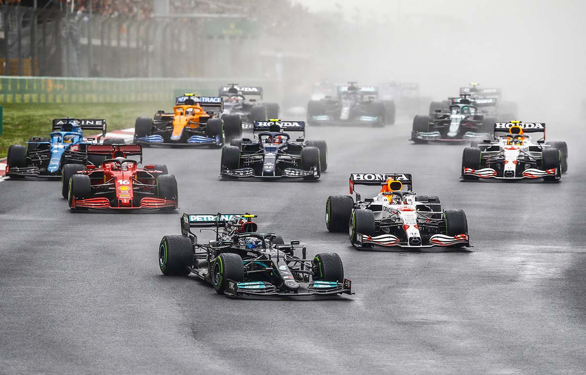 Finnish driver Valtteri Bottas leads Turkish Grand Prix for Mercedes. Istanbul October 2021