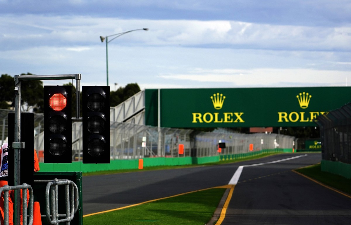 The pit lane exit at Albert Park. Australia, March 2020.