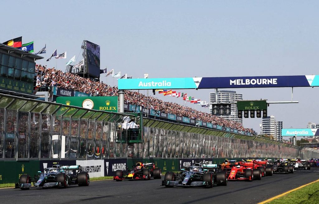 Cars lined up for the start of the Australian GP. Melbourne March 2019.