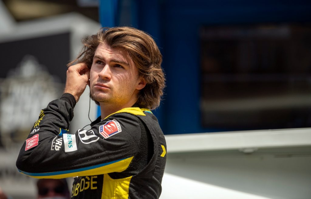 Colton Herta watches on during Indy 500 qualifying. United States May 2021