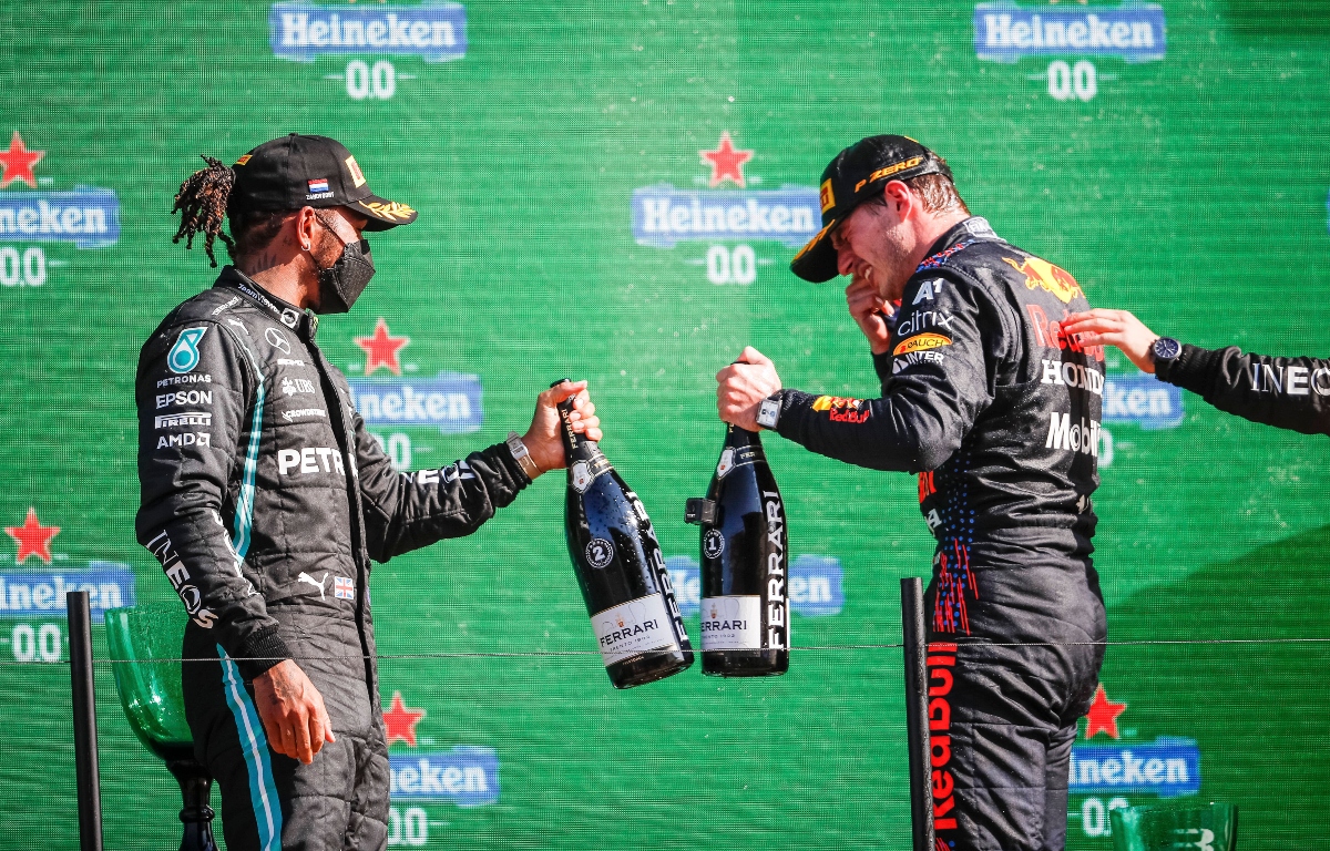 Lewis Hamilton and Max Verstappen on the podium. Netherlands September 2021
