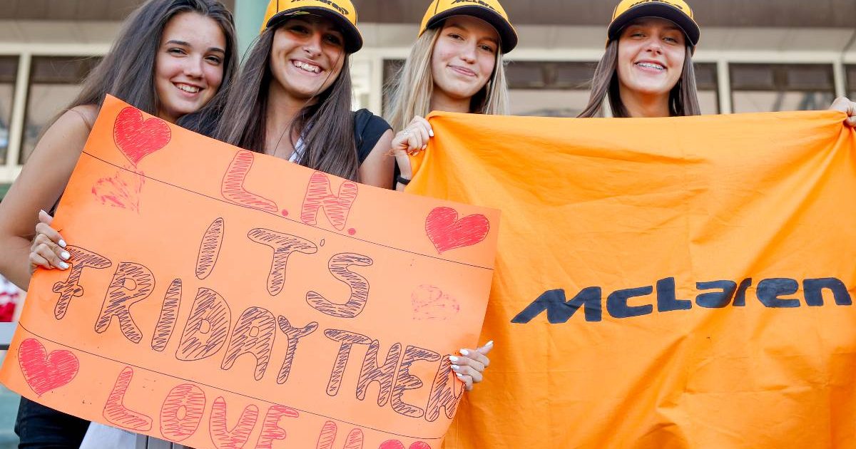 Female fans show their support for Lando Norris. Hungaroring July 2021.