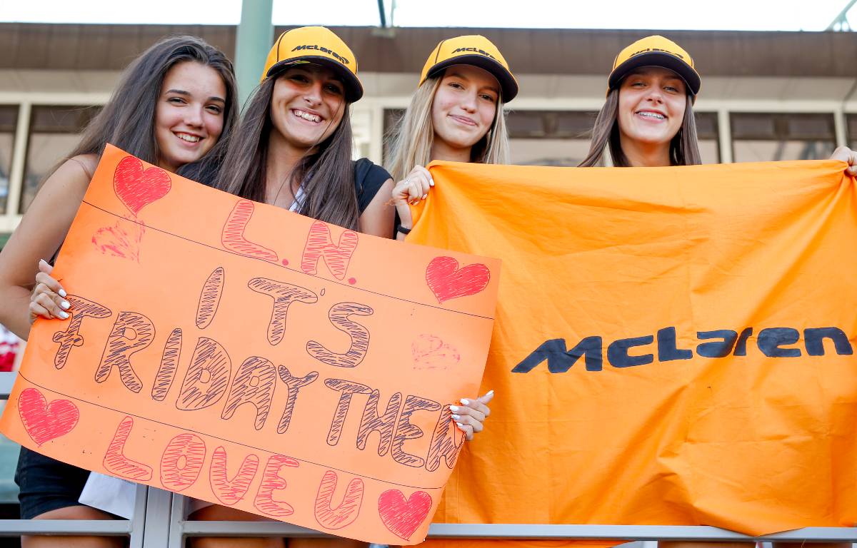 Female fans show their support for Lando Norris. Hungaroring July 2021.