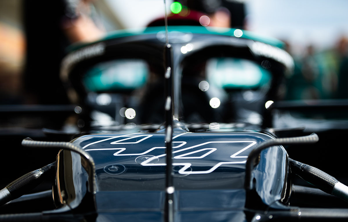 Close-up of Lewis Hamilton's Mercedes W12 car. Austin October 2021