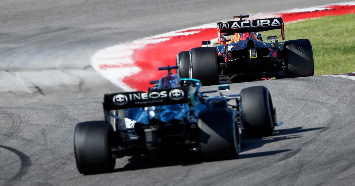Lewis Hamilton chasing Max Verstappen. Austin October 2021