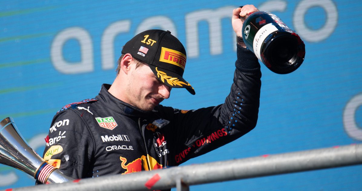 Max Verstappen领奖台庆祝活动。奥斯汀2021年10月