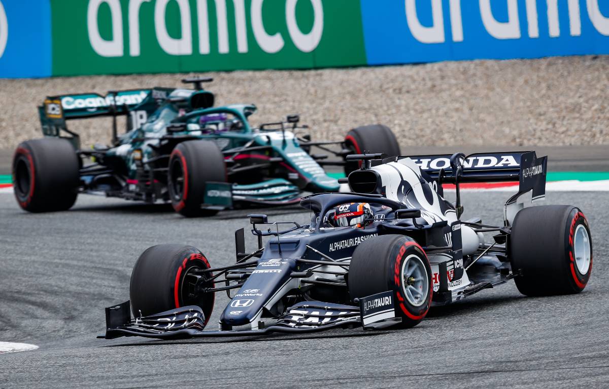 Yuki Tsunoda ahead of Lance Stroll during the Austrian GP. Red Bull Ring July 2021.