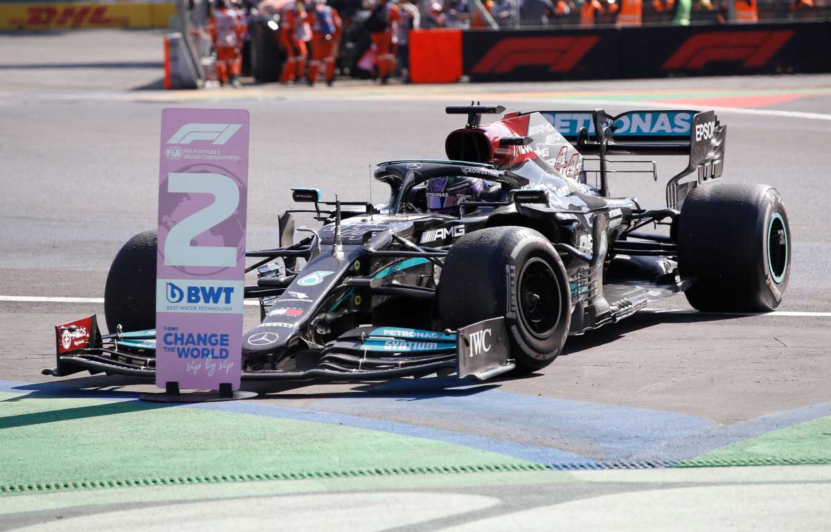 Lewis Hamilton behind the P2 board. Mexico November 2021.