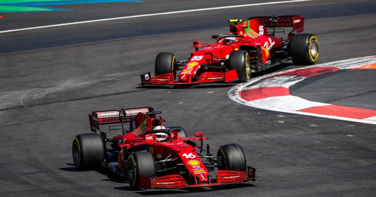Carlos Sainz following Ferrari team-mate Charles Leclerc. Mexico November 2021
