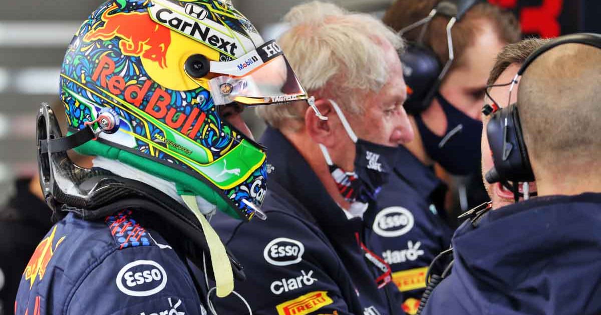 Max Verstappen in the Red Bull garage. Brazil November 2021.