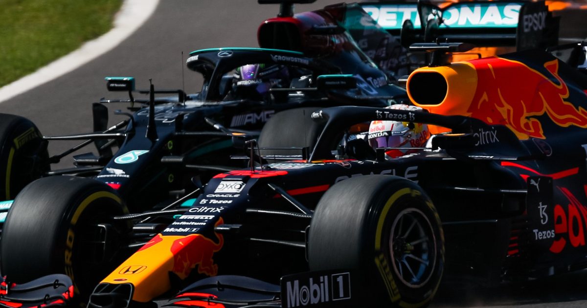 Max Verstappen racing Lewis Hamilton. Mexico November 2021