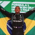 Lewis Hamilton holds a flag of Brazil. Sao Paulo November 2021.