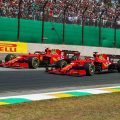 Ferrari drivers Carlos Sainz and Charles Leclerc side by side. Brazil November 2021.