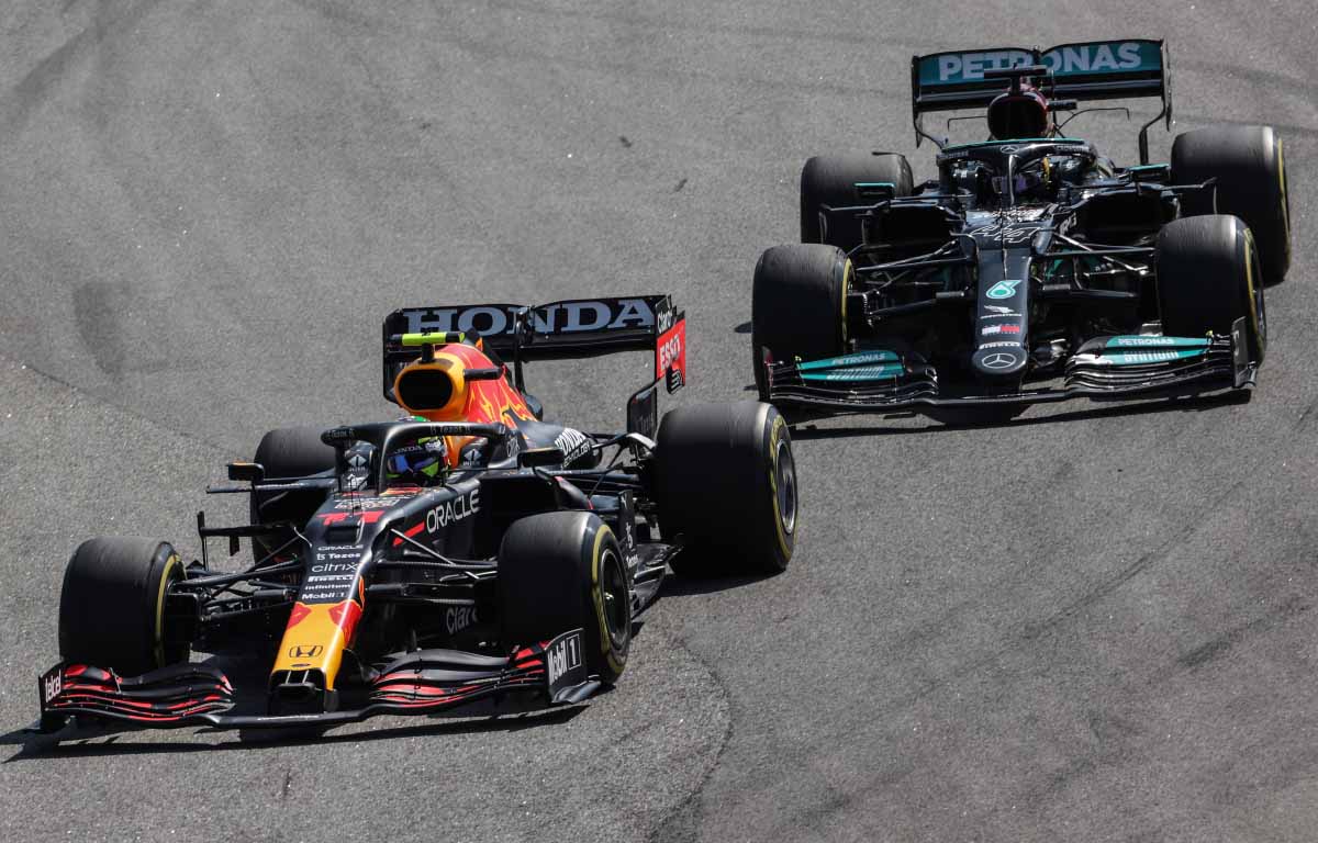 Sergio Perez ahead of Lewis Hamilton. Brazil November 2021.