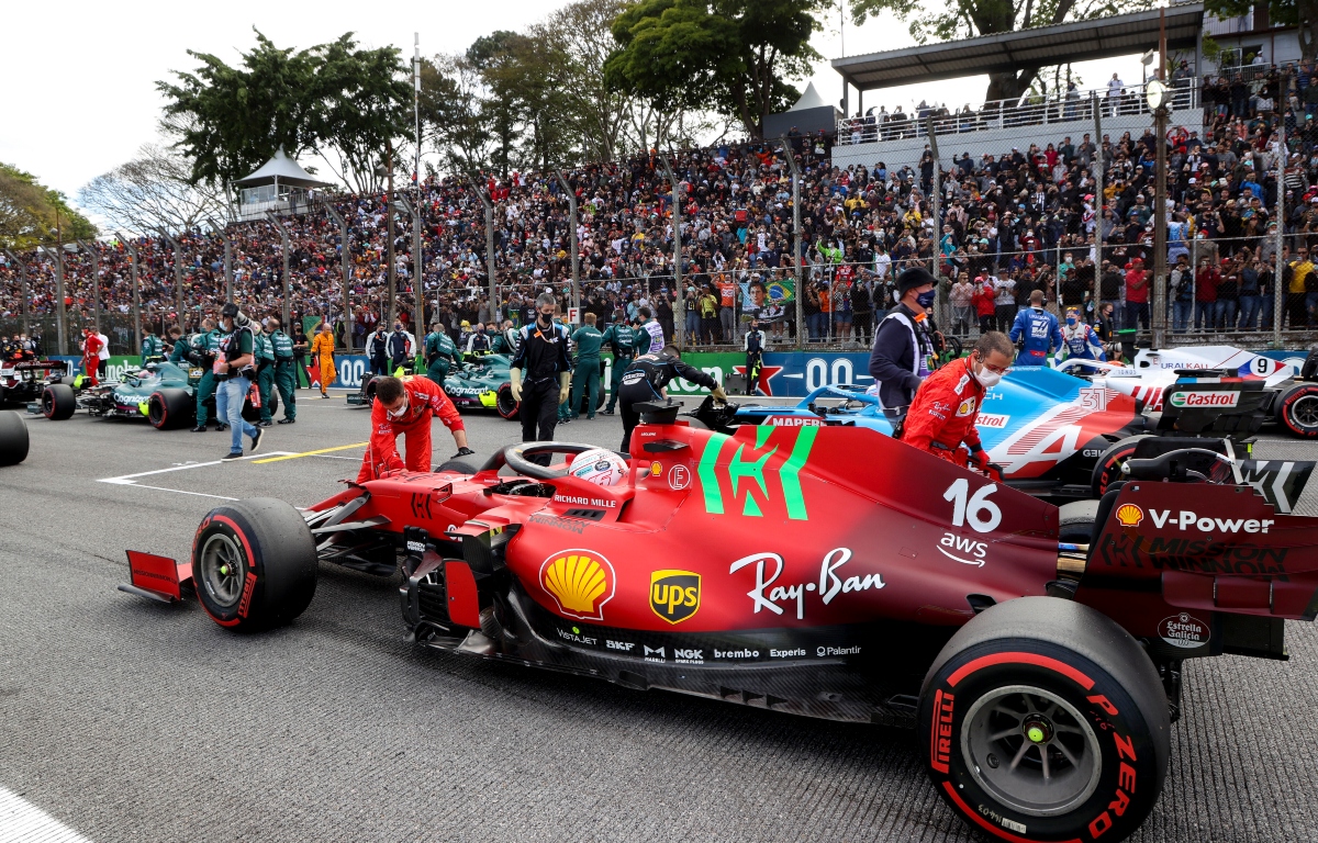 Charles Leclerc, Ferrari, lining-up on the grid. Brazil, November 2021.