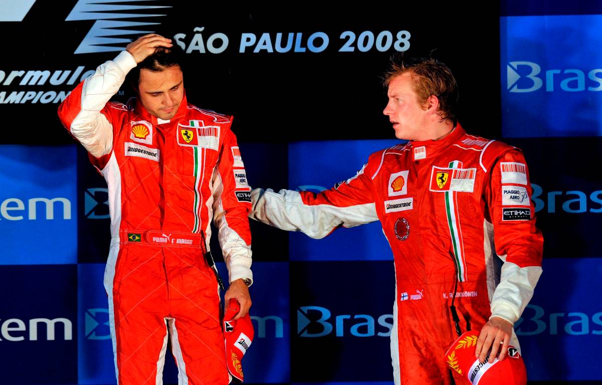 Kimi Raikkonen consoles Felipe Massa. Interlagos November 2008.
