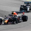 Max Verstappen leads Lewis Hamilton at Interlagos. Sao Paulo November 2021.