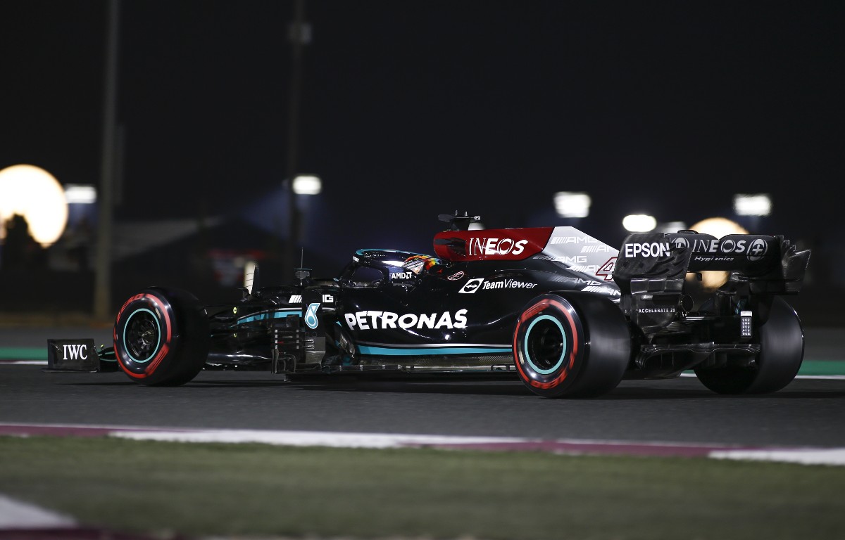Lewis Hamilton, Mercedes, under the Qatar lights. November 2021.