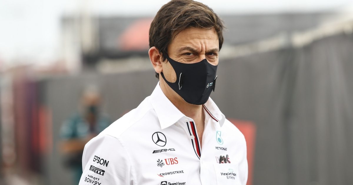 Mercedes team principal Toto Wolff frowning with a mask on. Qatar November 2021
