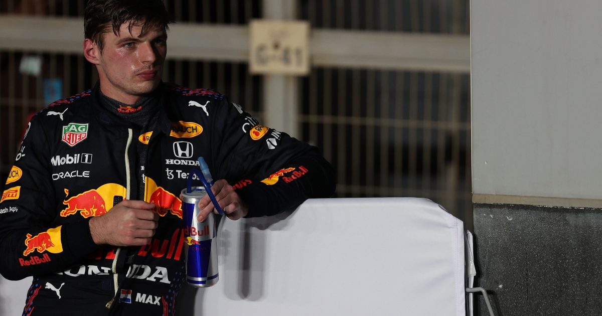 Max Verstappen drinking from a Red Bull can. Qatar November 2021