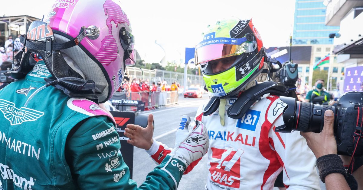 Mick Schumacher congratulates Sebastian Vettel. Azerbaijan June 2021