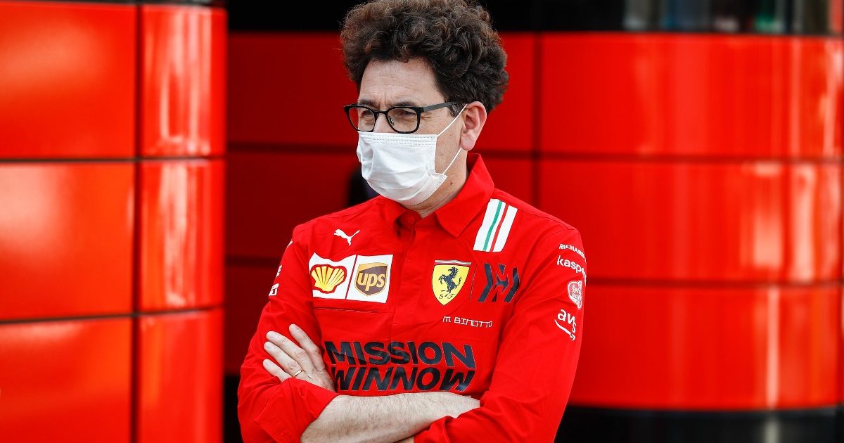 Mattia Binotto, Ferrari, stood arms folded. Qatar, November 2021.