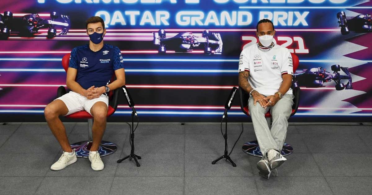 George Russell and Lewis Hamilton in the press conference. Qatar November 2021.