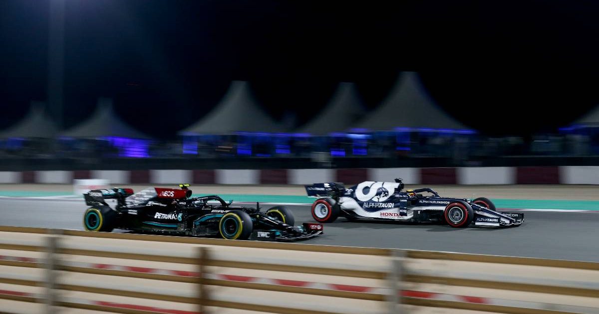 Valtteri Bottas alongside Yuki Tsunoda during the Qatar GP. Lusail November 2021.