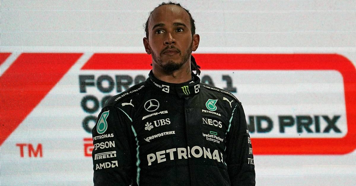 Lewis Hamilton serious on the Qatar podium. November 2021.