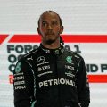 Lewis Hamilton serious on the Qatar podium. November 2021.