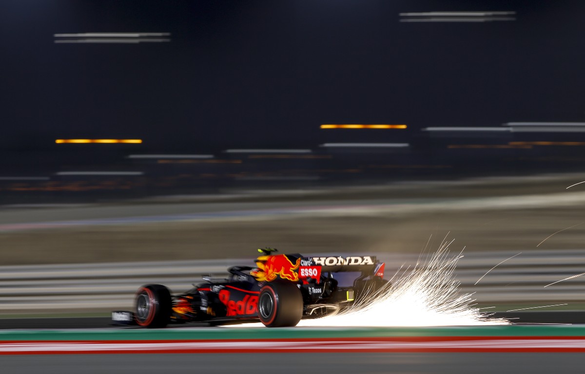 Sergio Perez's Red Bull sparking in Qatar. November 2021.
