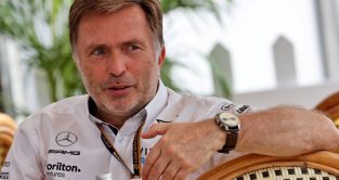 Jost Capito with arm resting on a chair at the Qatar GP. Lusail November 2021.