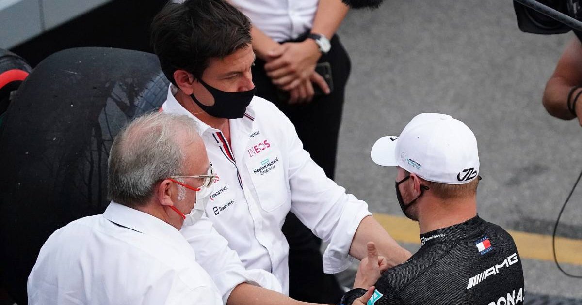 Toto Wolff talking to Valtteri Bottas after Italian GP qualifying. Monza September 2021.
