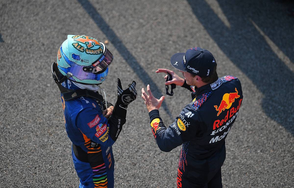 Daniel Ricciardo and Max Verstappen talking. Italy, September 2021.