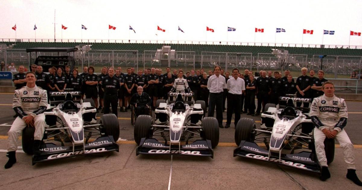 Jenson Button and Sir Frank Williams in a group photo. Canada, June 2000.