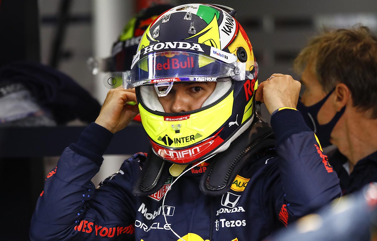 Sergio Perez in the Red Bull garage. Doha November 2021