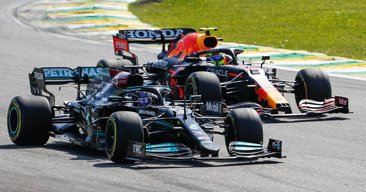 Lewis Hamilton battles Sergio Perez. Brazil November 2021