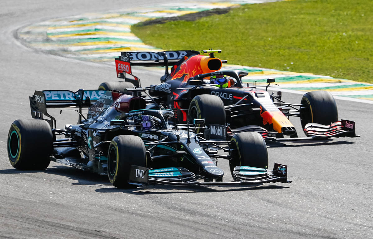 Lewis Hamilton battles Sergio Perez. Brazil November 2021