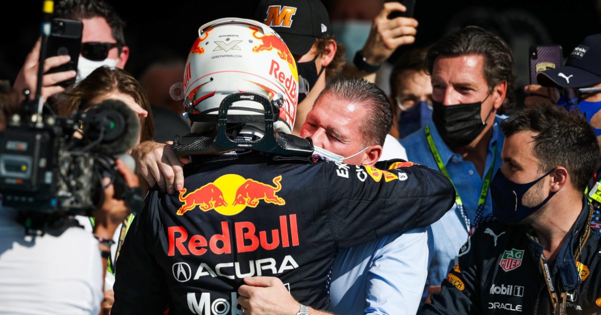 Max Verstappen hugs his father Jos. United States October 2021