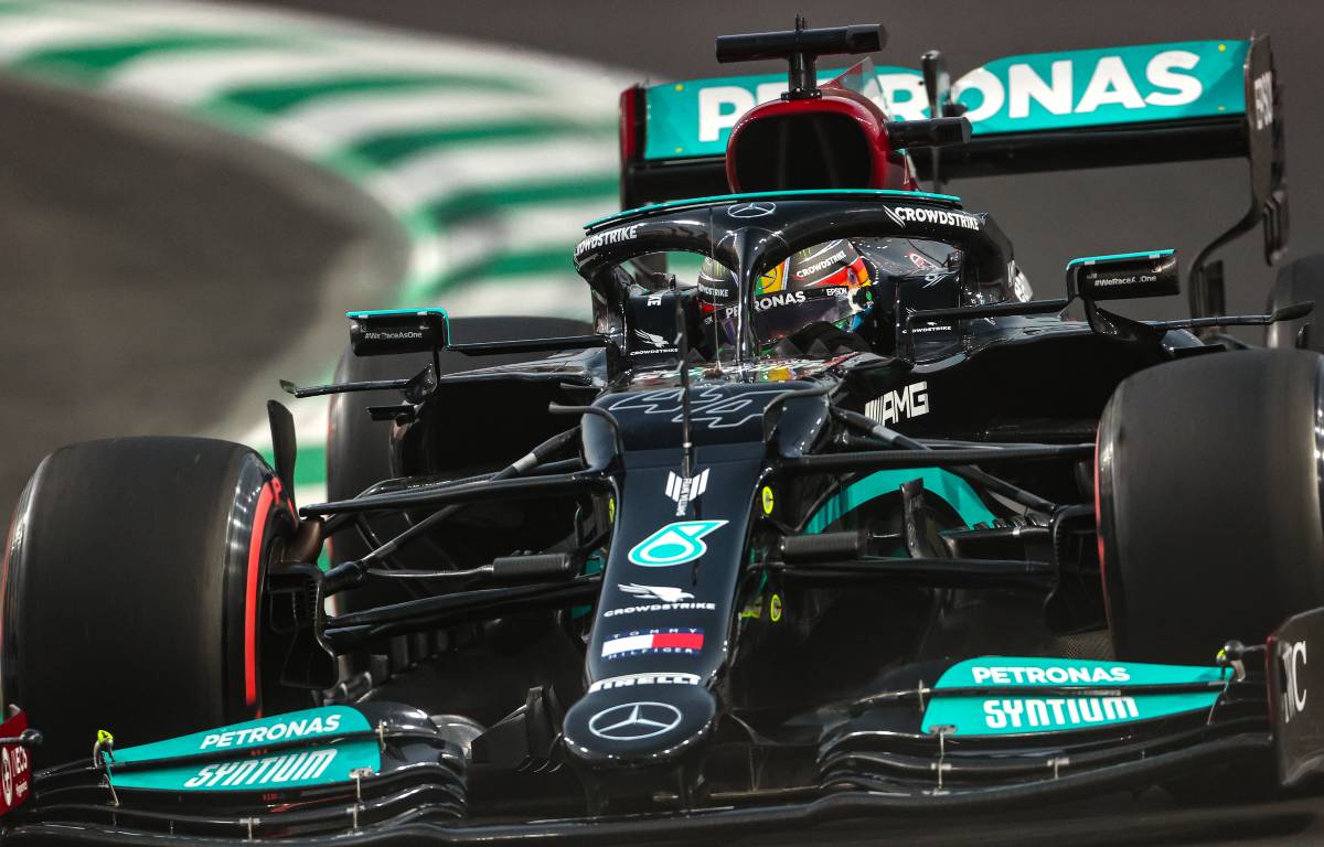 Mercedes driver Lewis Hamilton close-up shot. Saudi Arabia, December 2021.